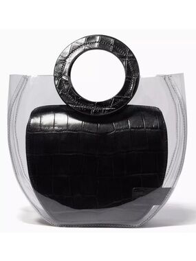 STAUD Frida Bag Black Leather Croc & Clear PVC Tote Handbag Convertible